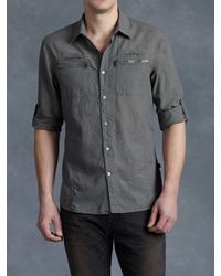John Varvatos | Gray Cotton Zip Pocket Shirt for Men | Lyst
