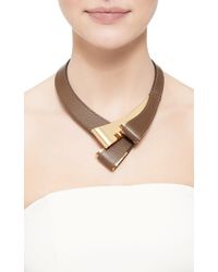 Marni | Brown Tan Leather And Brass Necklace | Lyst