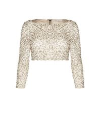 Alice + Olivia - Natural Lacey Embellished Tee - Lyst