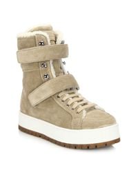 Prada | Brown Suede & Sheepskin Fur Lace-up Boots | Lyst