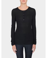 White + Warren | Black Ribbed Jersey Henley | Lyst