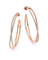 Michael Kors | Pink Brilliance Statement Pavé Rose Goldtone Crisscross Hoop Earrings/1.75 | Lyst
