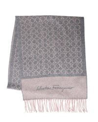 Ferragamo | Gray Gancini Logo Cashmere Jacquard Scarf | Lyst