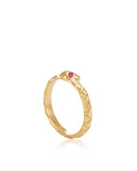 Monica Rich Kosann | Metallic 18k Yellow Gold And Ruby Snake Poesy Ring | Lyst