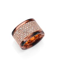 Michael Kors | Brown Jeweled Blush Tortoise-print Pavé Wide Band Ring | Lyst