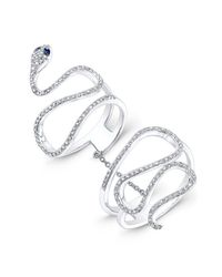 Anne Sisteron | Metallic 14kt White Gold Diamond Blue Sapphire Snake Connector Ring | Lyst