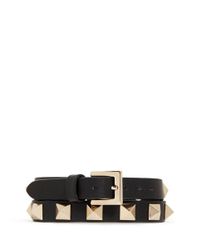 Valentino | Black 'rockstud' Double Wrap Leather Bracelet | Lyst