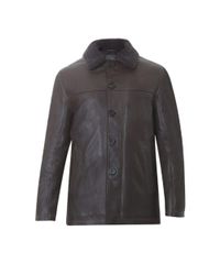 DESA NINETEENSEVENTYTWO - Brown Leather Coat With Fur Collar for Men - Lyst