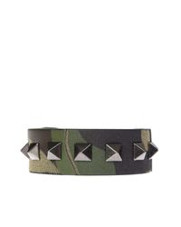 Valentino - Black Camouflage Canvas And Leather Bracelet With Metal Studs for Men - Lyst