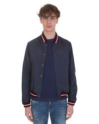 Moncler | Blue Nylon Bomber Jacket With Threecolour Details for Men | Lyst