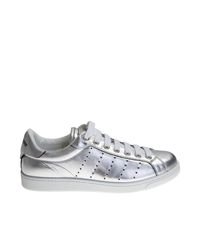 DSquared² | Metallic Silver Laminated Leather Sneakers | Lyst