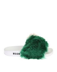 MSGM - Green Rubber Sandals With Fur - Lyst