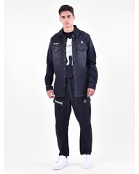 Marcelo Burlon - Blue Printed Denim Shirt for Men - Lyst