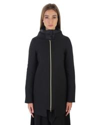 Herno - Black Blend Virgin Wool Coat With Padded Nylon Inner - Lyst