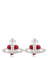 Vivienne Westwood | Red Diamante Heart Stud Earrings | Lyst