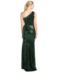 Badgley Mischka | Green Sequin One-shoulder Evening Gown | Lyst