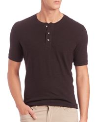 VINCE | Black Short-sleeve Cotton Henley for Men | Lyst