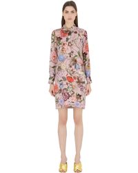 Gucci | Pink Printed Silk Georgette Shirt Dress | Lyst
