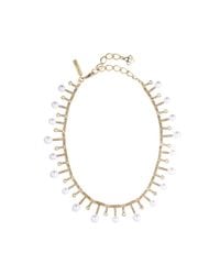 Oscar de la Renta | White Crystal Golden Shadow Pearl Sunburst Necklace | Lyst