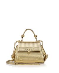 Ferragamo | Gold Sofia Metallic Leather Satchel | Lyst