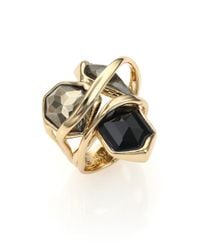 Alexis Bittar | Black Miss Havisham Liquid Pyrite & Crystal Three-Stone Ring | Lyst