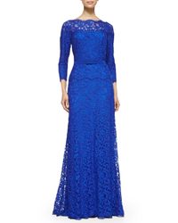 Tadashi Shoji | Blue Lace Boatneck Gown | Lyst