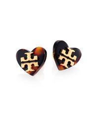 Tory Burch | Metallic Tilsim Logo Heart Stud Earrings | Lyst