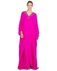 Badgley Mischka | Pink Beaded Silk Kaftan Gown | Lyst