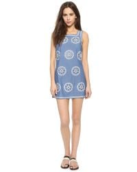 Lyst - Tory Burch Embroidered Chambray Dress - Indigo Chambray/ivory in
