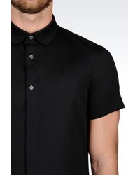 Emporio Armani | Black Stretch Cotton Poplin Shirt for Men | Lyst