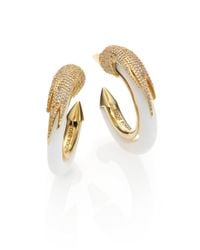 Eddie Borgo | Metallic Milky Quartz Pavé Plume Hoop Earrings/silvertone | Lyst