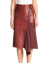 3.1 Phillip Lim | Red Leather & Wool Midi Skirt | Lyst