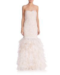 Tadashi Shoji | White Strapless Drop-waist Feather Gown | Lyst