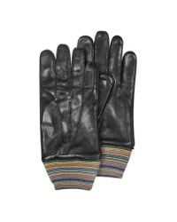 Paul Smith - Gray Striped Cuff Wool And Leather Men'S Gloves for Men - Lyst