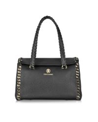 Roberto Cavalli - Black Leather And Metal Chain Medium Satchel - Lyst