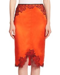 Rag & Bone | Orange Izabella Lace-trimmed Silk Pencil Skirt | Lyst