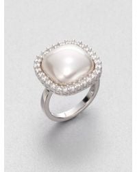 Majorica | 15Mm White Square Mabe Pearl & Sterling Silver Halo Ring | Lyst