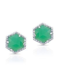 Anne Sisteron | Metallic 14kt White Gold Chrysophase Diamond Hexagon Stud Earrings | Lyst