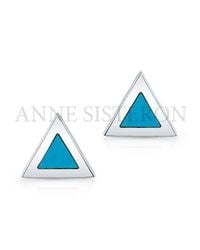 Anne Sisteron - Blue 14Kt White Gold And Turquoise Triangle Stud Earrings - Lyst