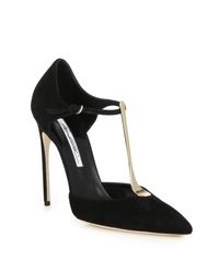 Brian Atwood | Black Astral Suede Metal T-strap Pumps | Lyst