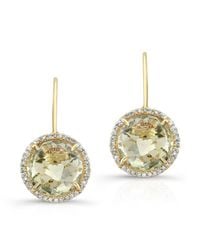 Anne Sisteron - 14kt Yellow Gold Green Amethyst Diamond Round Earrings - Lyst