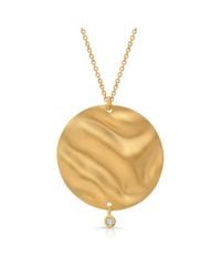Anne Sisteron - Metallic 14kt Yellow Gold Ripple Disc With Diamond Dangle Necklace - Lyst