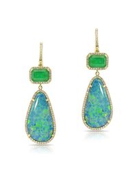 Anne Sisteron | Metallic 14kt Yellow Gold Emerald And Long Opal Diamond Earrings | Lyst