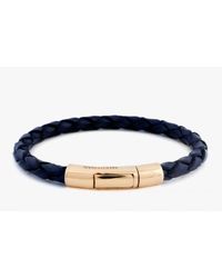 Tateossian | Blue Single Wrap Scoubidou Navy Leather Bracelet With 18k Yellow Gold Clasp for Men | Lyst