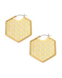 Tory Burch | Metallic Perforated Logo Hoop Earrings | Lyst