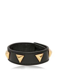 Saint Laurent | Black Triangle Studs Leather Cuff Bracelet | Lyst