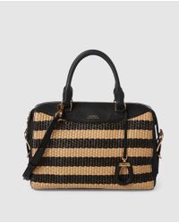 Lauren by Ralph Lauren Black Two-tone Natural And White Fabric Handbag