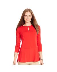 Ralph Lauren | Red Keyhole Jersey Top | Lyst