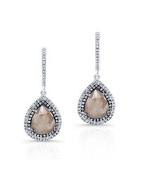 Anne Sisteron - Multicolor 14kt White Gold Pear Shape Raw Diamond Double Halo Earrings - Lyst