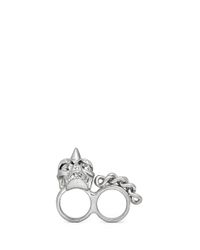 Alexander McQueen | Metallic Spike Skull Chain Two Finger Ring | Lyst